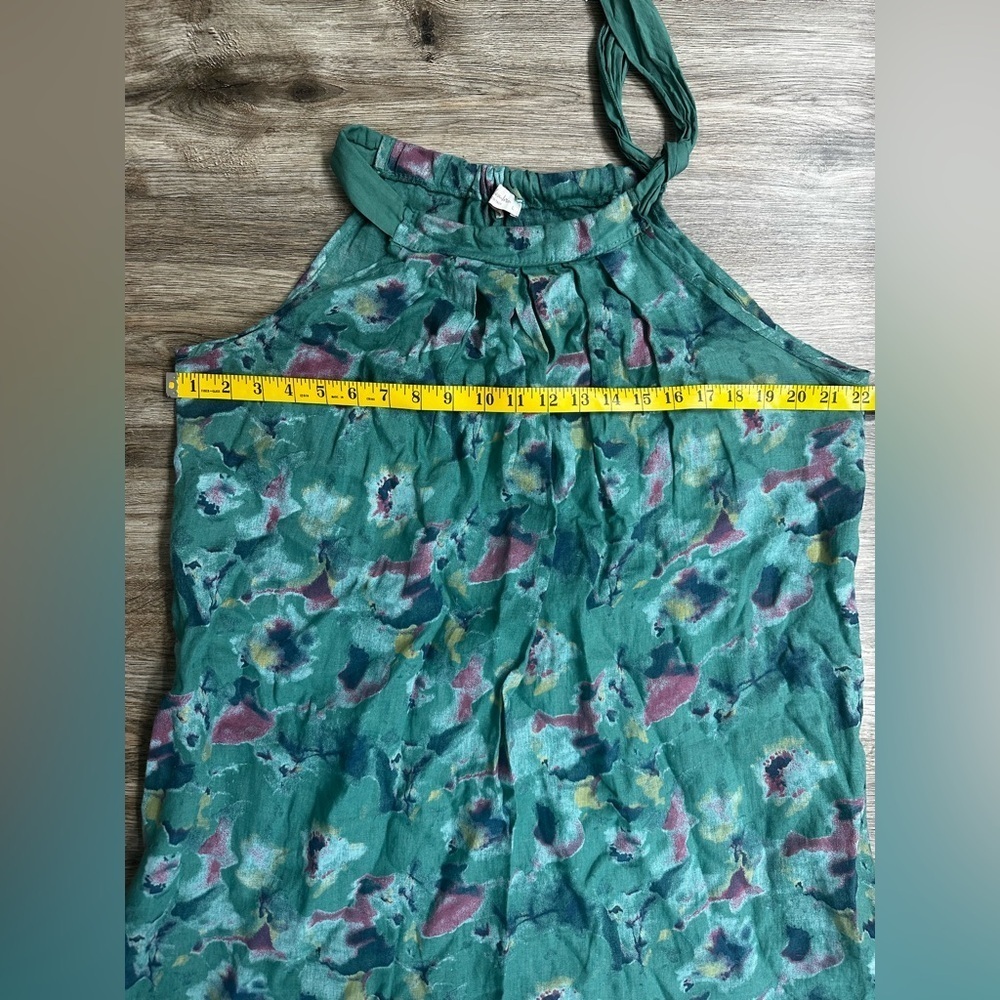 Bellambra Pure Linen Dress Made In Italy Halter Green Floral Pullover Tie Size L - Picture 8 of 10